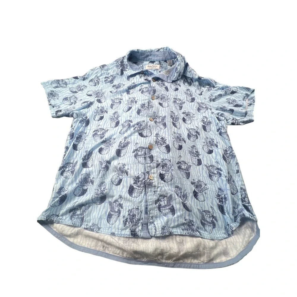 Tommy Bahama The Veracruz Cay Me XL TG Blue Short Sleeve Button Up Shirt Tropica